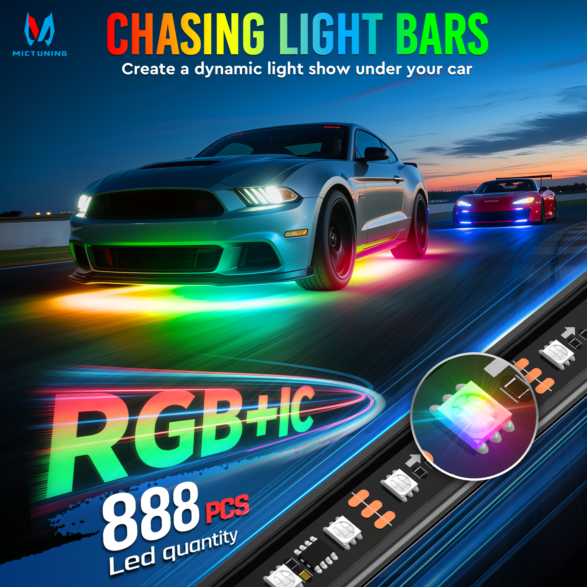 MICTUNING 8Pcs U8 RGB+IC Under - Rgb Underglow Strip review and price